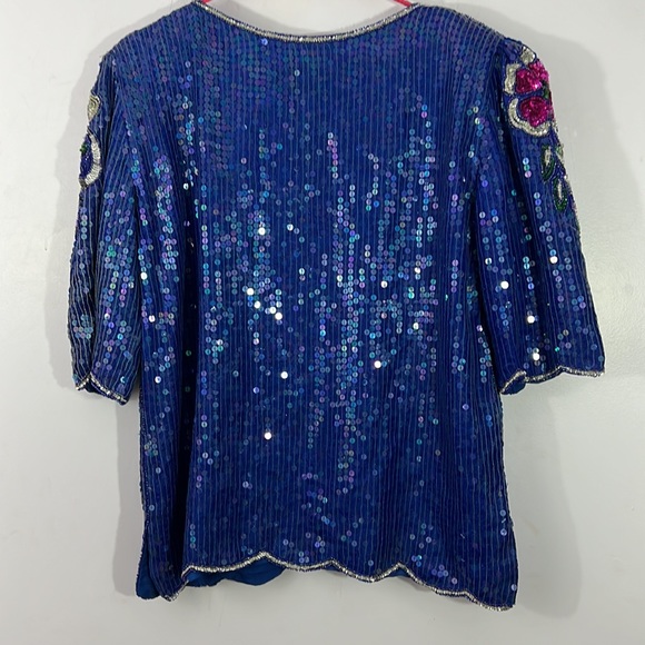 Vintage Elegance by Anujan Silk Floral Sequins Beaded Embellished Top, medium - Picture 3 of 5